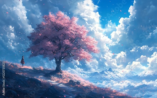 Serene Lake Blossom Tree Artwork