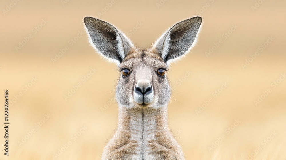 Portrait of a Kangaroo in a Golden Field Under a Soft Sky