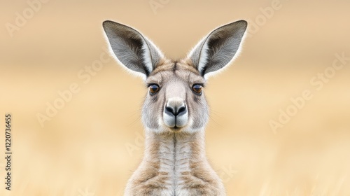 Portrait of a Kangaroo in a Golden Field Under a Soft Sky