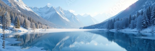 Wallpaper Mural Frozen lake with snow-covered trees and mountains reflected, ice, snow, trees Torontodigital.ca