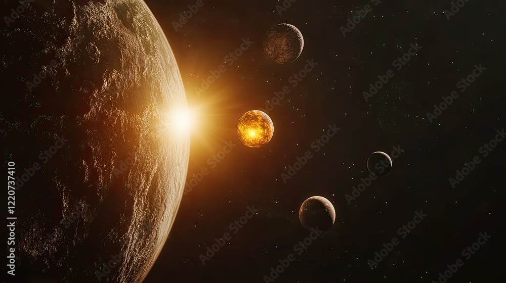 Obraz premium Stunning Cosmic Scene with Planets and Sunlight Effects