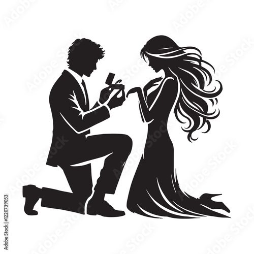 Proposal moment captured in silhouette, perfect for valentine art - proposal silhouette - proposal vector - proposal illustration - valentine silhouette - love silhouette - couple vector

