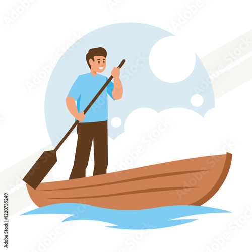 A guy sailing on a boat representing adventure and water activities