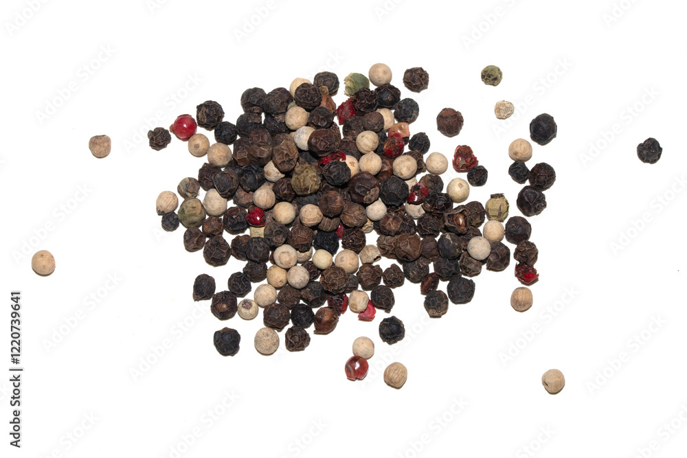 Close up of mixed pepercorn on white background Close up of mixed pepercorn on white background