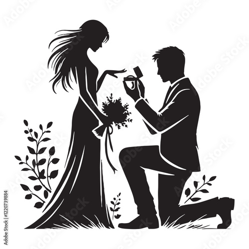 Romantic proposal illustration perfect for Valentine’s projects - proposal silhouette - proposal vector - proposal illustration - valentine silhouette - love silhouette - couple vector
