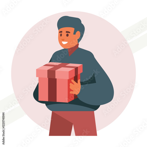 A guy with a gift box representing celebration and giving