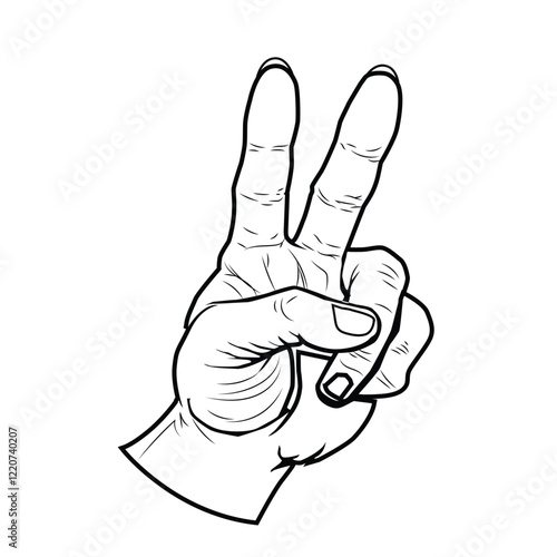 hand icon outline or sketch with two fingers style isolated on white background,