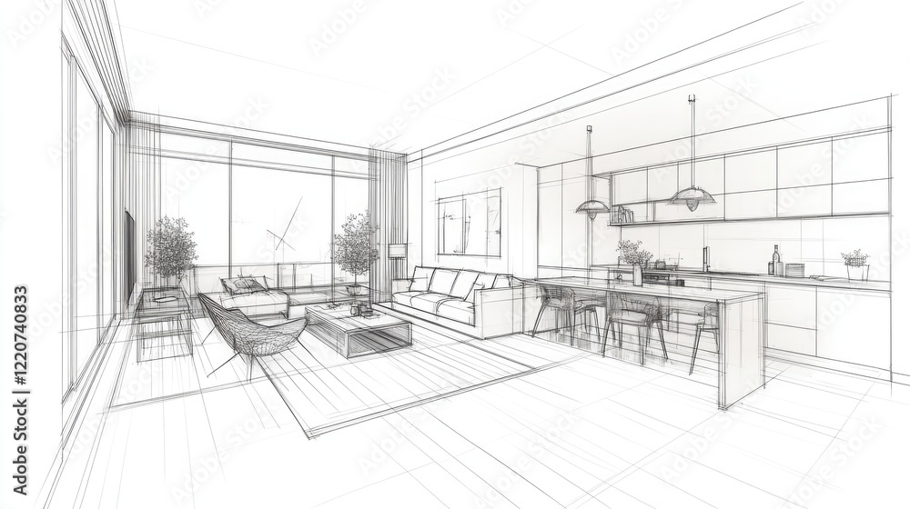 Fototapeta premium Detailed Floor Plan of a Modern Studio Apartment