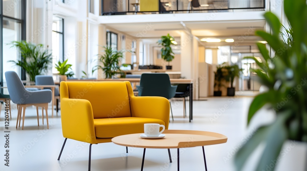Fototapeta premium Young Entrepreneur Working in Modern Coworking Space with Laptop and Coffee