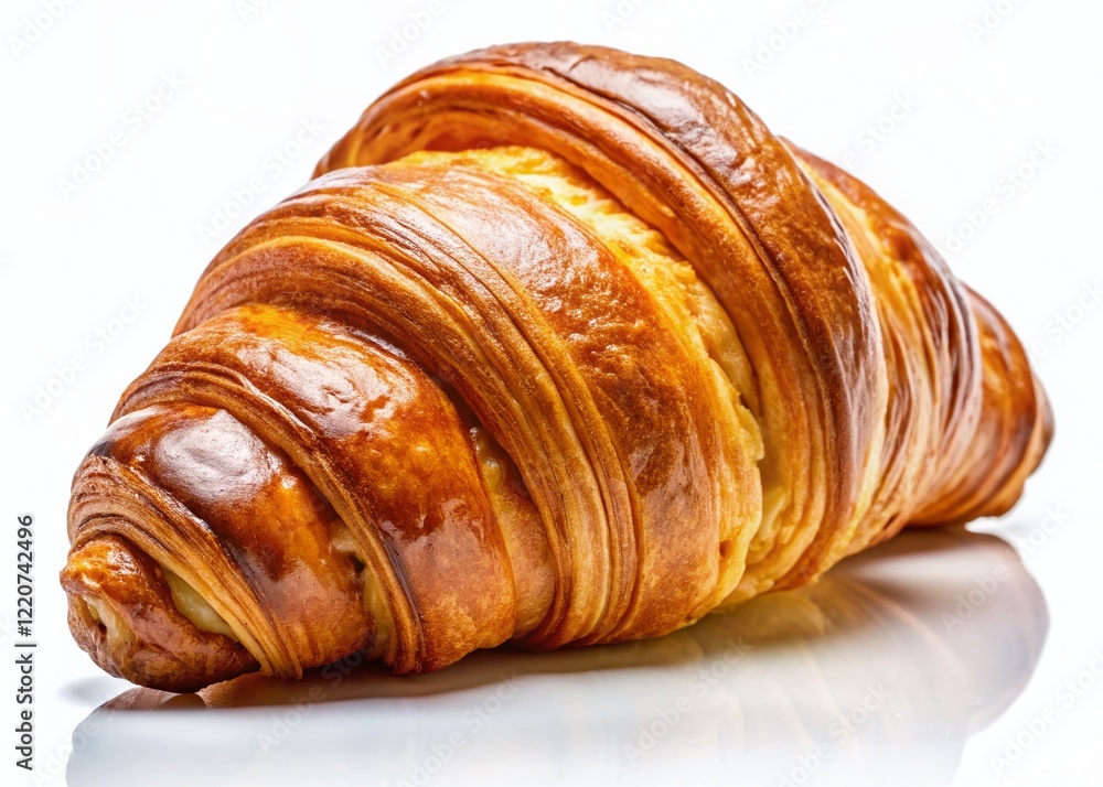 Fototapeta premium Golden-Brown Croissant, Flaky Pastry, Delicious Bakery, Crispy Crust, Food Photography