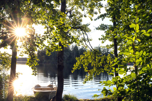Angelboot am See in Schweden.