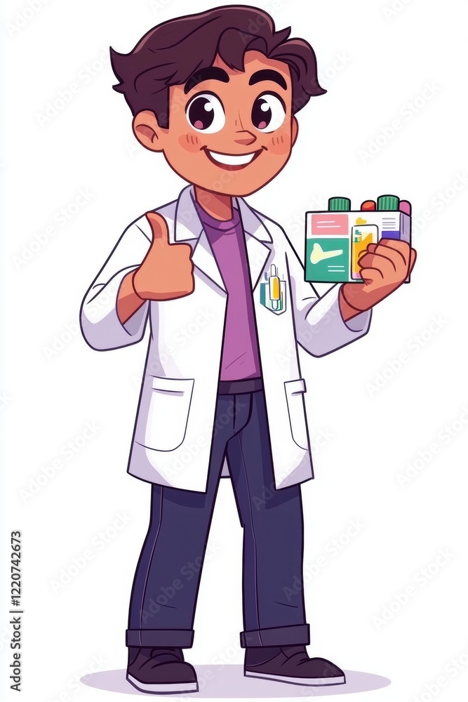 Smiling doctor holding a medicine box in one hand and giving a thumbs-up gesture. Represents healthcare, professionalism, and trust in medical services. Smiling doctor holding a medicine box in one hand and giving a thumbs-up gesture. Represents healthcare, professionalism, and trust in medical services.
