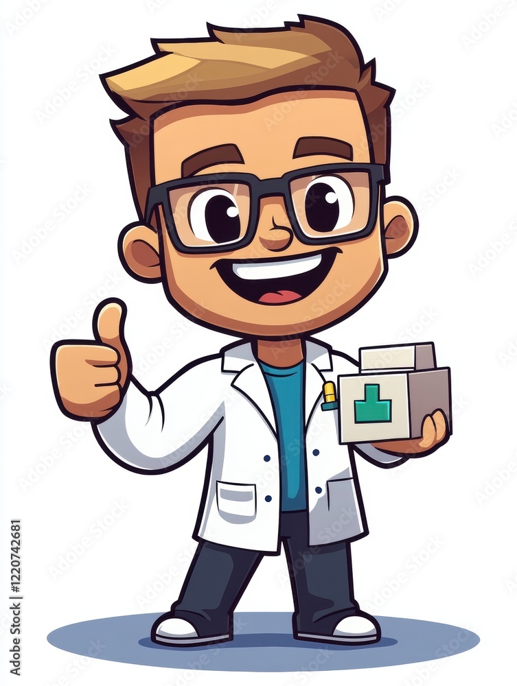 Smiling doctor holding a medicine box in one hand and giving a thumbs-up gesture. Represents healthcare, professionalism, and trust in medical services. Smiling doctor holding a medicine box in one hand and giving a thumbs-up gesture. Represents healthcare, professionalism, and trust in medical services.