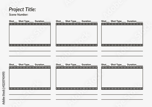 Professional film storyboard template. Perfect for Filmmakers, Designers & Animators. Movie storyboard layout, ideal for scene planning. A4 size template for filmmakers and designers