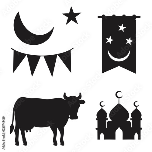 Cow and Mosque Eid Banner – Islamic Celebration