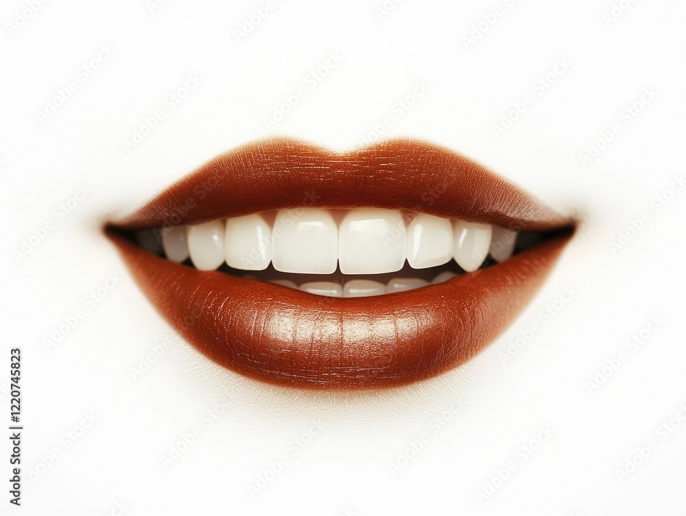 Fototapeta premium Close-up of a woman's dazzling white teeth and pink lips.