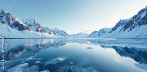 Wallpaper Mural Frozen lake with surrounding mountains at Northern tip of Prins Karls Forland Spitsbergen, landscape, geography Torontodigital.ca