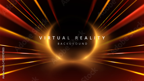 Virtual Reality VR background with zoom effect. Illustration of spreading lines shiny effects for ecommerce signs retail shopping. Abstract light rays background