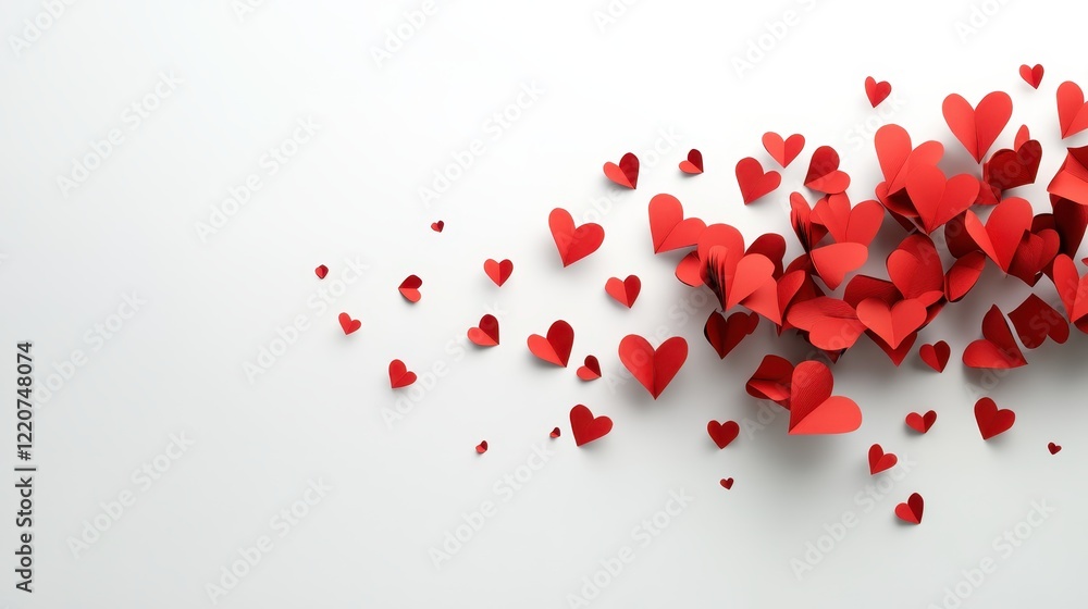 Red paper hearts on white background for valentine's day decor Red paper hearts on white background for valentine's day decor