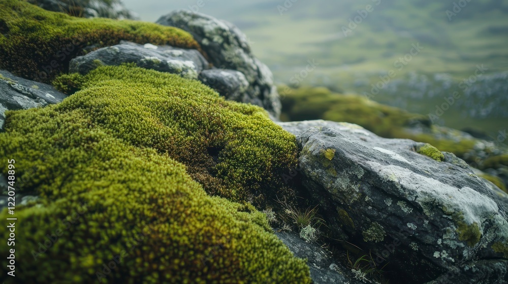 Green moss on the rocks at sunset. Natural background. Soft focus. Green moss on the rocks at sunset. Natural background. Soft focus.