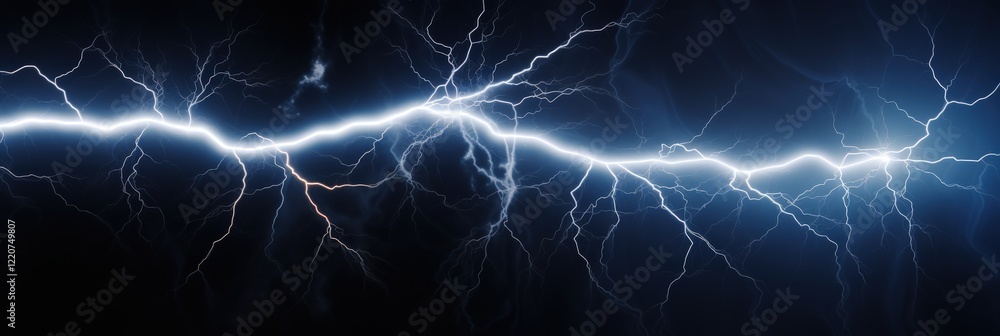 Dramatic Lightning Bolt with Extensive Branching Structure Illuminating Dark Sky and Creating Striking Natural Phenomenon Dramatic Lightning Bolt with Extensive Branching Structure Illuminating Dark Sky and Creating Striking Natural Phenomenon