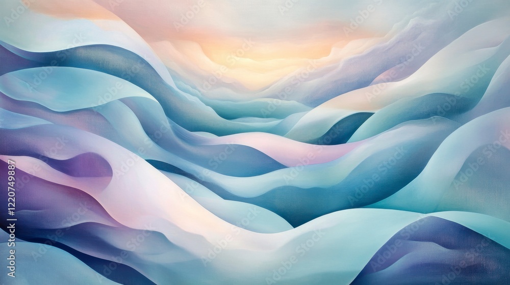 Obraz premium A surreal abstract landscape blending pastel shades into flowing forms resembling clouds and hills