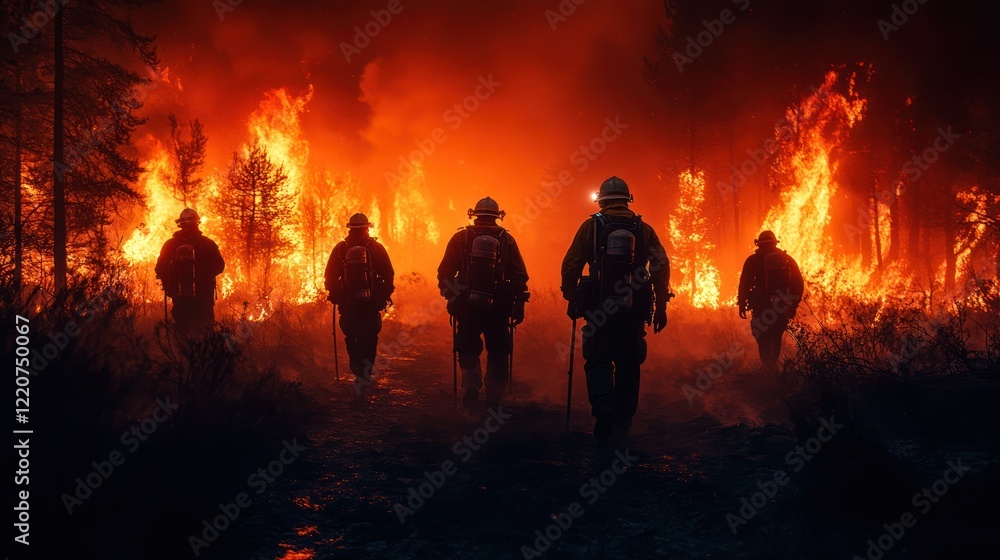 Firefighters Bravely Confronting a Wildfire Inferno Firefighters Bravely Confronting a Wildfire Inferno