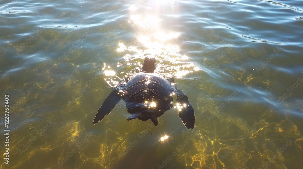 Obraz premium Person Swimming in the Ocean During Sunset, Enjoying the Tranquility and Beauty of a Warm Evening in Summer