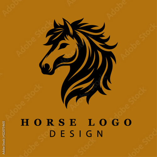 Majestic Horse Head Illustration in Black and White with Flowing Mane – Perfect for Equestrian Logos, Branding, and Artistic Projects – Vector Art
