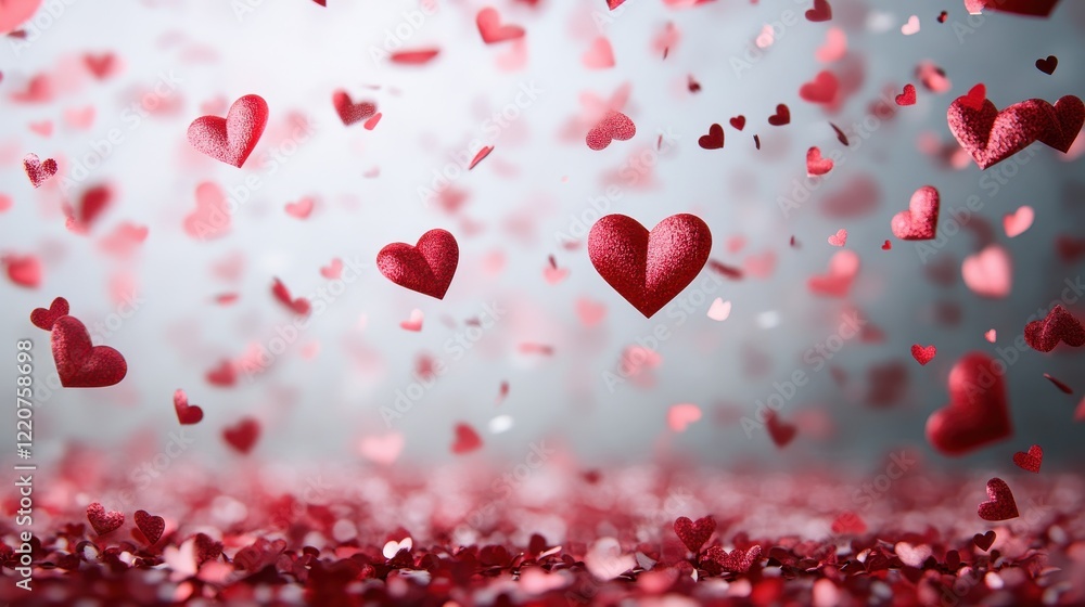 Romantic heart shaped confetti falling on transparent background for celebration design Romantic heart shaped confetti falling on transparent background for celebration design