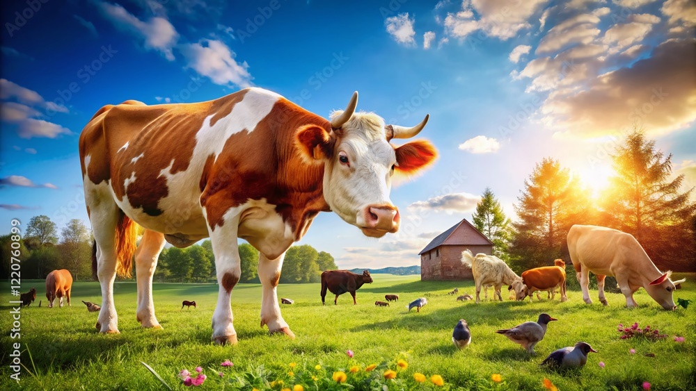 Healthy Livestock: Cows, Pigs & Chickens on Farm Healthy Livestock: Cows, Pigs & Chickens on Farm