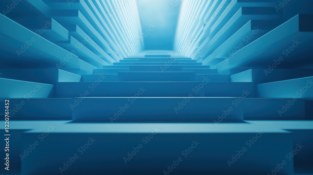 Obraz premium Surreal Maze of Floating Staircases and Platforms in a Vast Blue Environment