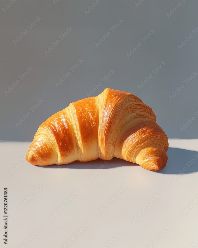 Golden flaky croissant on minimalist background Golden flaky croissant on minimalist background