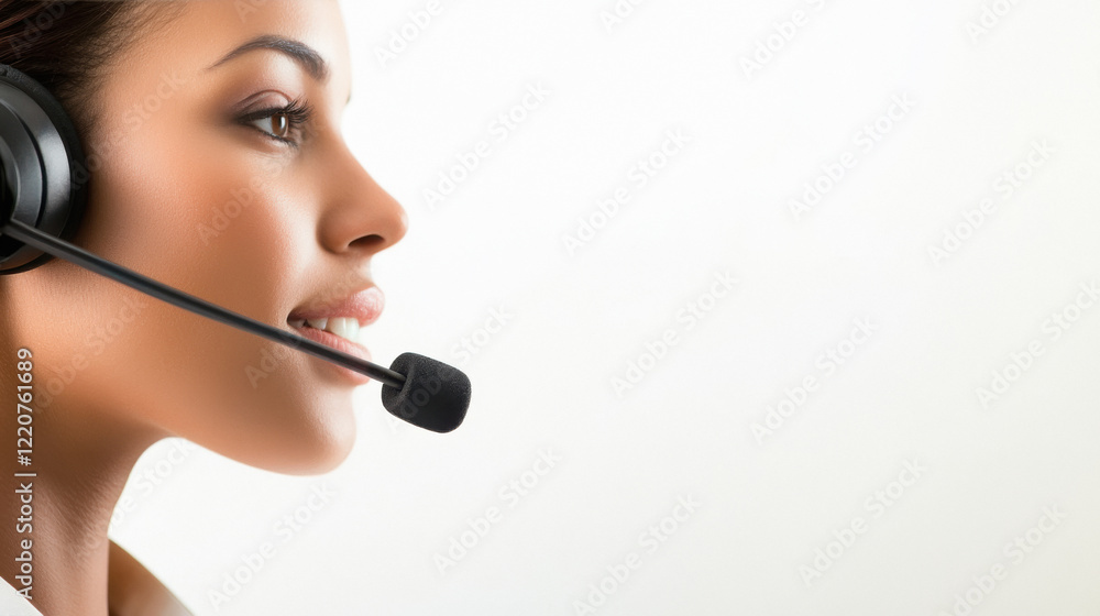 close up of call center worker on white background close up of call center worker on white background