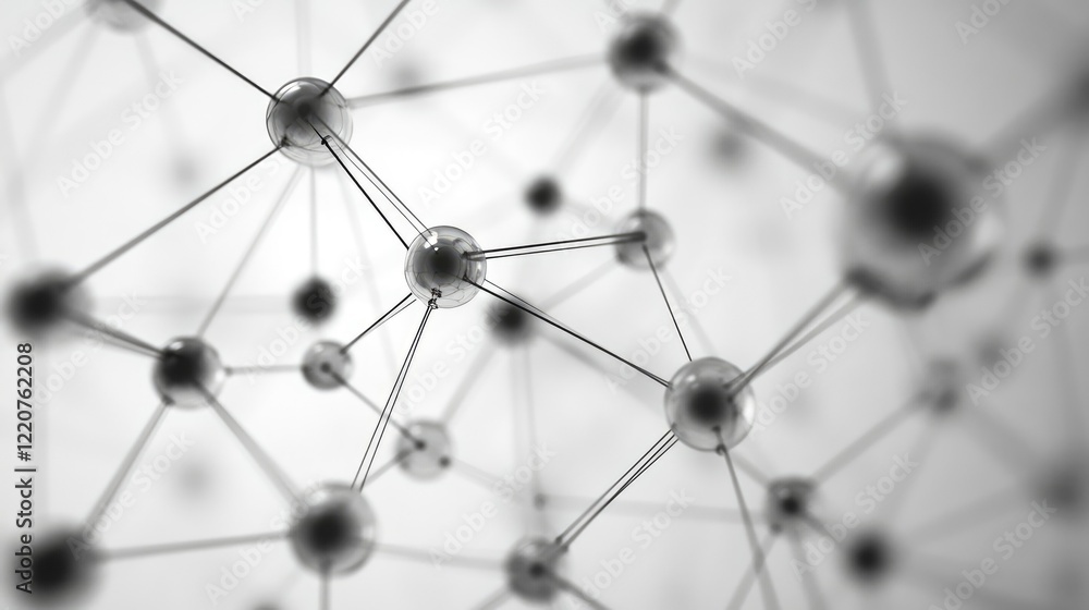Network structure chemical bonds in molecular level of lines and points, dots and connections