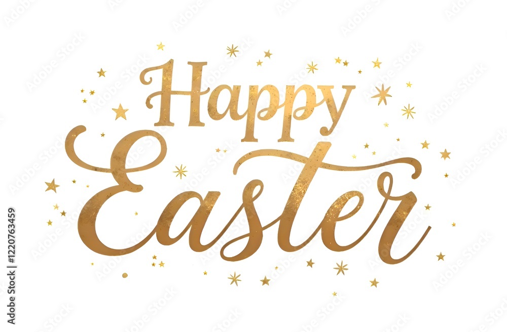 Happy Easter on a white background in calligraphic handwriting for a greeting card, banner. Spring and Easter holiday concept