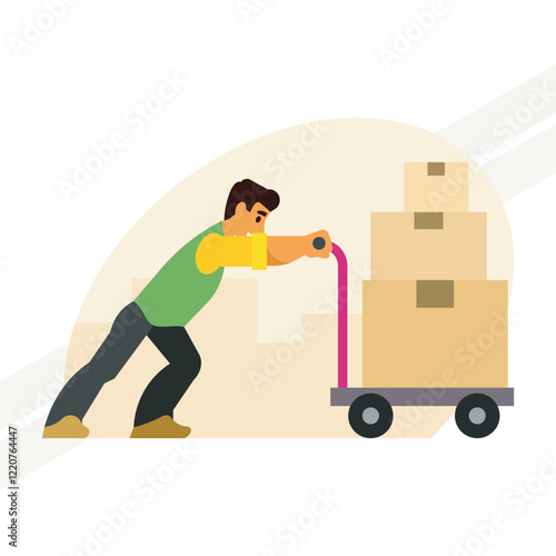 A loader transporting boxes representing logistics and labor