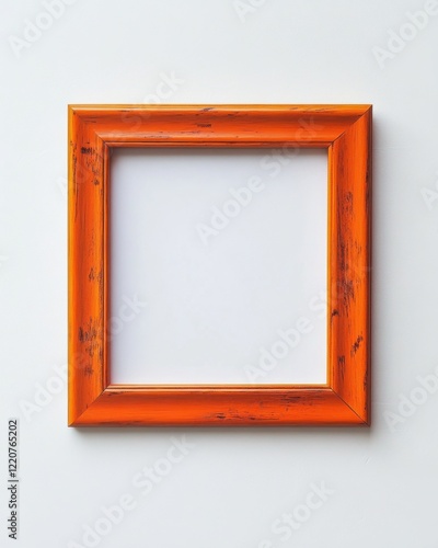 Square orange wooden frame on white background