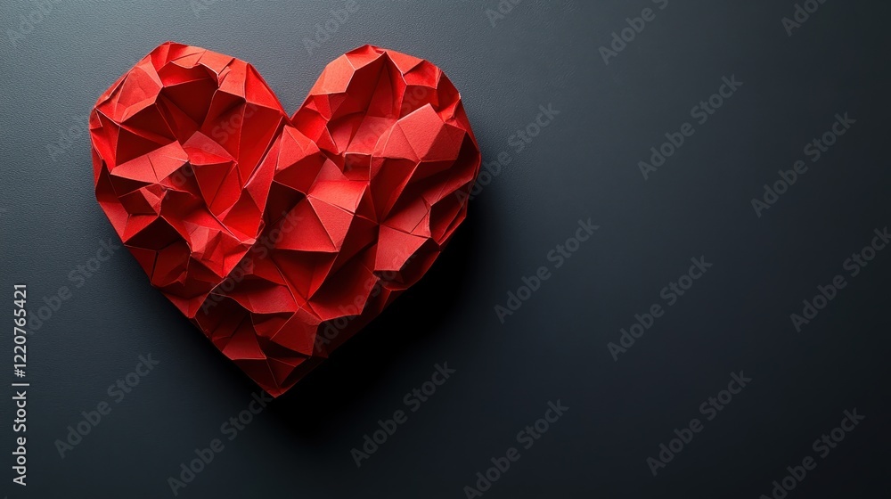 Creative valentine's day red origami heart decoration for festive celebrations
