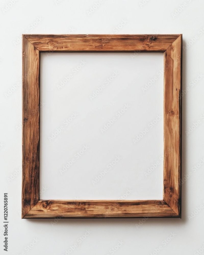 Fototapeta premium Empty wooden frame on white wall with rustic texture