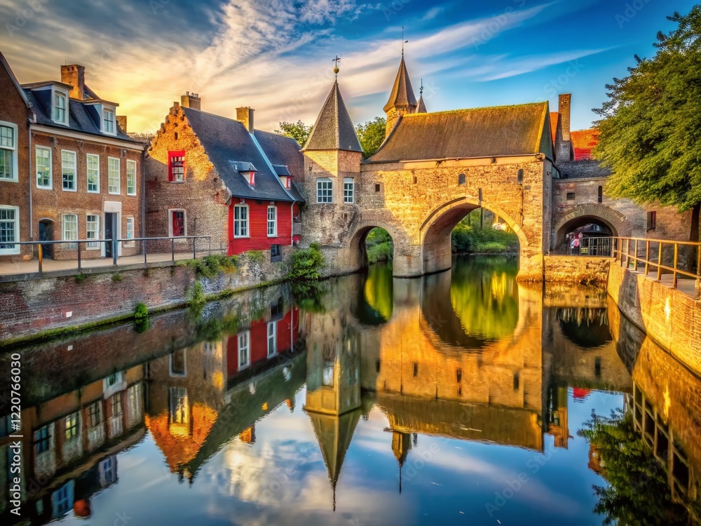 Fototapeta premium Historic De Koppelpoort Water Gate, Amersfoort, Netherlands - Medieval Architecture, Canal, Cityscape