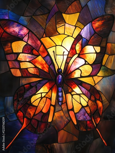 Stained Glass Butterfly Design Representing Transformation and the Holy Spirit in New Testament photo