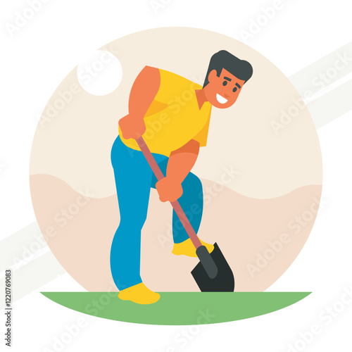 A man digging earth with a shovel representing labor and gardening