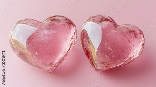 Elegant glass hearts for valentine's day celebration on pink background