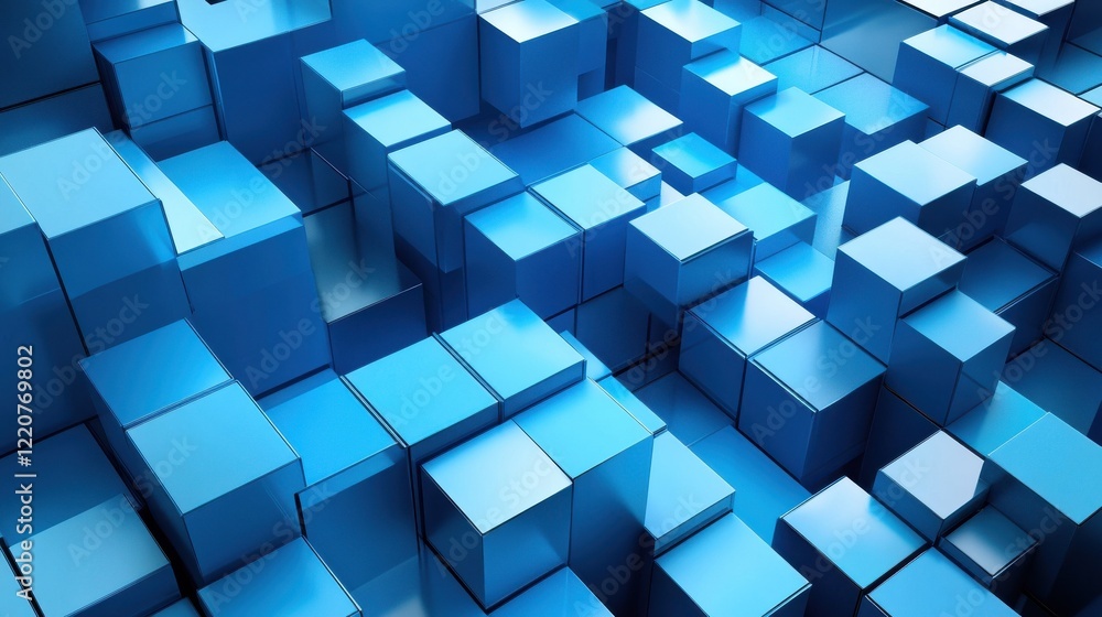 Digital blue geometric figures at abstract technology background. 3D rendering Digital blue geometric figures at abstract technology background. 3D rendering