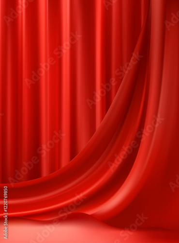 Elegant Red Stage Curtain with Dramatic Lighting and Wavy Texture