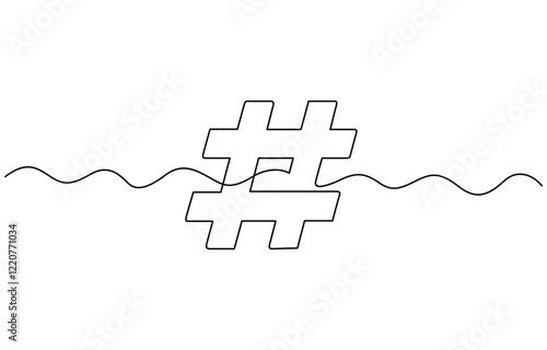 Continuous one line drawing of a number sign. Single line hashtag symbol icon, Hashtag symbol. One line continuous Hashtag, Line art outline.