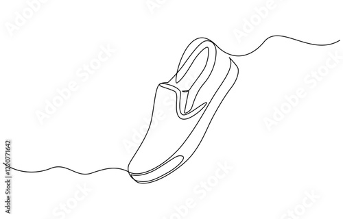 Shoe single continuous line drawing. Sports shoes drawn in a one line art style, Continuous one line drawing of trendy sport shoe. Simple shoes, sneaker line art vector illustration.