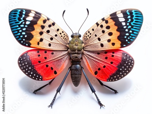 Invasive Spotted Lanternfly (Lycorma delicatula) on White Background - High-Resolution Stock Photo photo