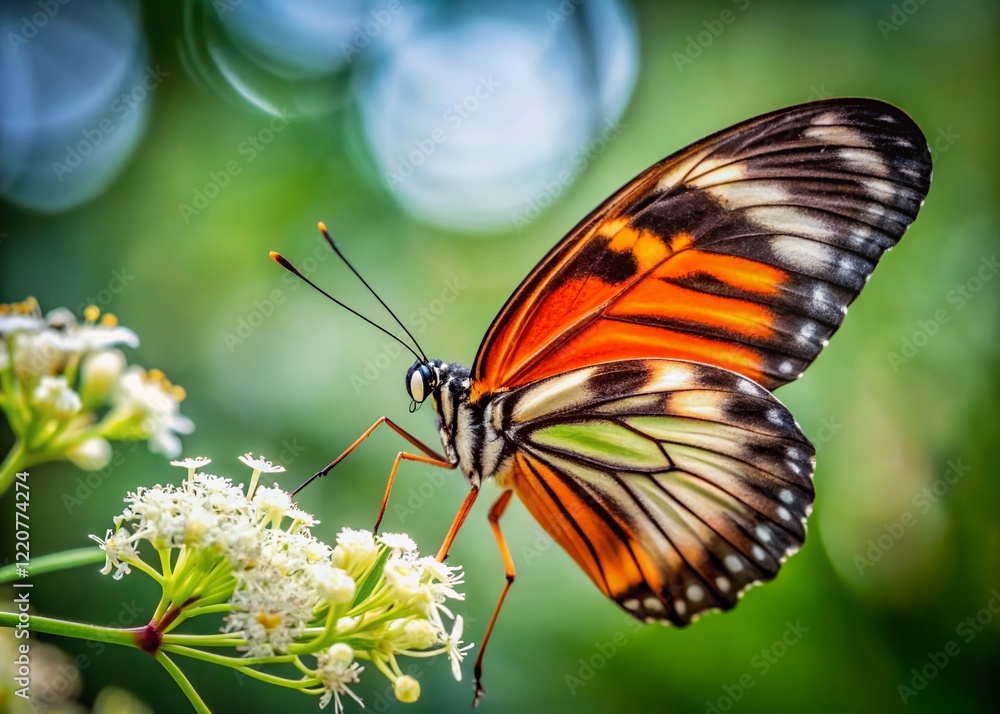Obraz premium Isabella's Longwing Butterfly on White Flower - Closeup Stock Photo